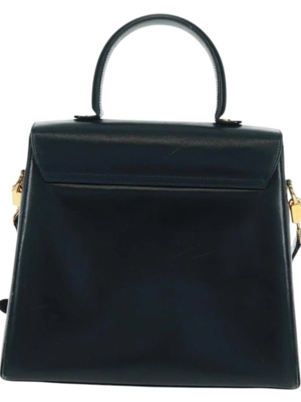 Salvatore Ferragamo Gancini Hand Bag Leather 2way Navy Gold - Picture 3 of 16